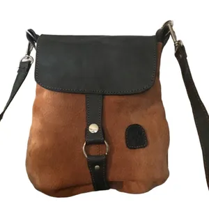 El Ceibo Handcrafted Tan Suede And Black Leather Crossbody Messenger Bag thumbnail 1