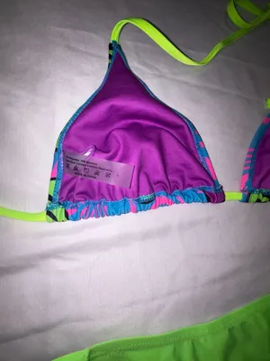Neon Green and Psychedelic Smiley Print Thong Bikini Set thumbnail 5