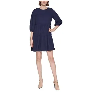 Calvin‎ Klein Navy Blue Tiered Babydoll Dress 3/4 Balloon Sleeve CD2H4N Size 2 thumbnail 9