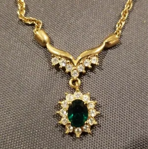 Gold and Jewel Pendant Necklace and Earrings Set thumbnail 2