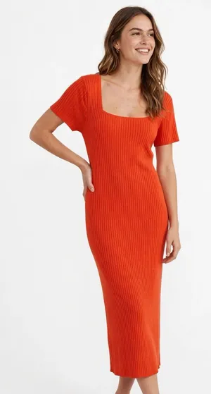 Madison Hudson Dress XL Orange Maxi Short Sleeve Knit Casual Resort thumbnail 1
