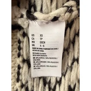American Eagle Fair Isle Chunky Cable Knit Wool Blend Sweater Cream Black XS thumbnail 4