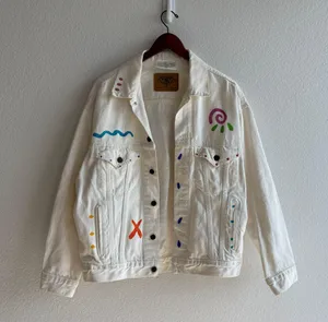 Silent Fish Vintage White Sun Face Denim Jacket thumbnail 2