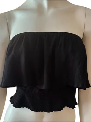Bear Dance Strapless Ruffle Crop Top Black Size Large NWT thumbnail 1