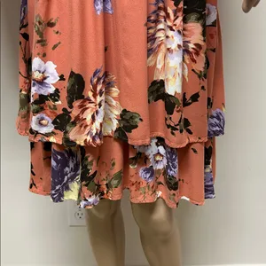 White Birch Coral Peach with bold florals 2 tier dress balloon sleeves size L thumbnail 3