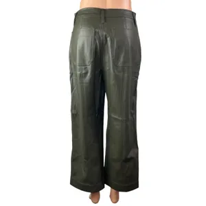 Madewell Women's Green Faux Vegan Leather High Waist Wide Leg Trousers Pants 26 thumbnail 2