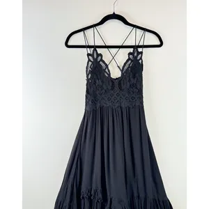 Free People Womens Dress Black Adella Mini Slip Strappy V Neck Flowy Fairy Small thumbnail 7