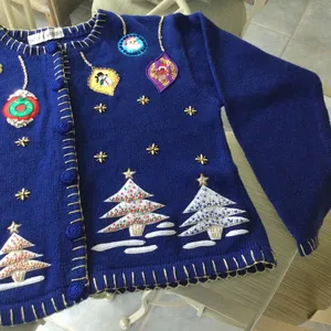 Vintage Victoria Harbour Embellished Christmas Sweater Cardigan Blue Ugly thumbnail 4