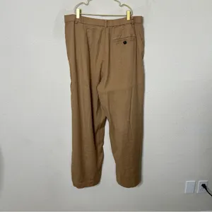 Anthropologie Avery Pleated Wide Leg Trousers‎ Linen Edition Khaki Womens Size L thumbnail 8