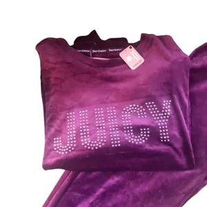 Juicy Couture Soft Velvet Bling Top & Jogger Lounge Set Sz L Purple Embellished thumbnail 6