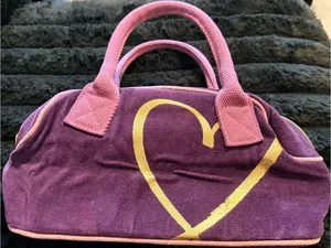 Victorias Secret Purple and Pink Heart Canvas Tote Bag thumbnail 1