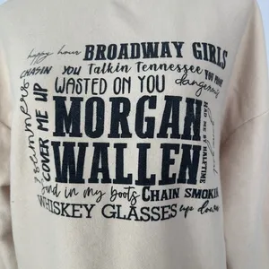Morgan Wallen Graphic Sweatshirt‎ Country Music Pullover Top Beige Womens Large thumbnail 2