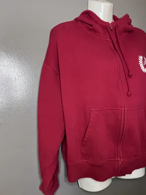 PINK Victoria's Secret Hoodie Womens Medium Red Full Zip Fleece Logo Sweatshirt thumbnail 3