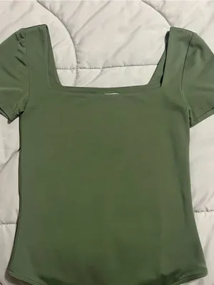 Aritzia Olive Green Square Neck Short Sleeve Bodysuit thumbnail 2