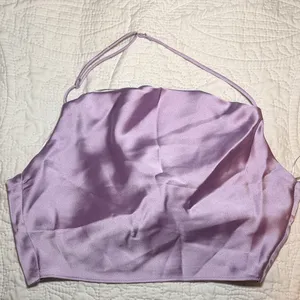 Zara lilac satin halter crop top thumbnail 3