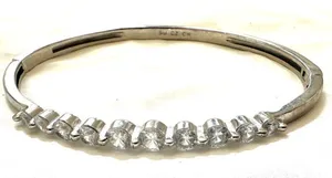 Rhodium plated cubic zirconia hinged bangle bracelet thumbnail 1