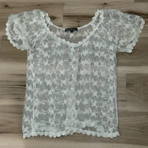 Lovestitch White Sheer Lace Shirt Top Women's Small thumbnail 1