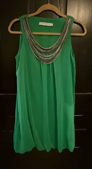 Zara Emerald Sleeveless Mini Dress with Decorative Neckline thumbnail 1