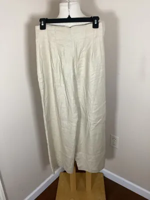 Zara High-Waisted Wide-Leg Linen Blend Trousers Beige Size M thumbnail 3