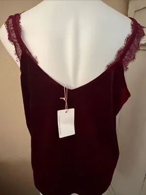 Skies Are Blue Burgundy Lace-Trim Satin V-Neck Bandeau Cami thumbnail 6