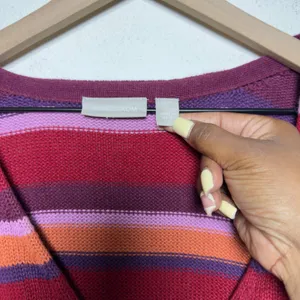 Nordstrom Women Cotton Ramie Cardigan Sweater Large Multi Striped V-Neck Kidcore thumbnail 3