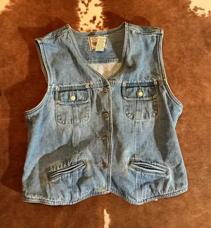 Carolina Blues Vintage 100% Cotton Jean Vest size large adjustable back No flaws!! thumbnail 1