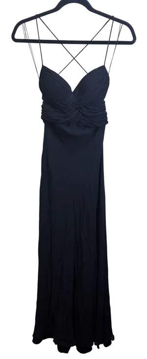 Cache Vintage Black 100% Silk Maxi Gown Mesh Panels Sweetheart Dress Size 4 thumbnail 1