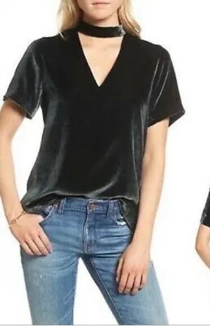 Madewell Velvet Choker V Neck Short Sleeve‎ Top Women Size S Black thumbnail 1
