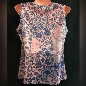 SHEIN Lightweight Women’s LG Floral Blue and Pink Sleeveless Tight Fit Tank Top thumbnail 2