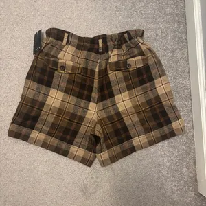 MNG by Mango Wool Plaid Brown and Tan Shorts with Drawstring Waist thumbnail 9