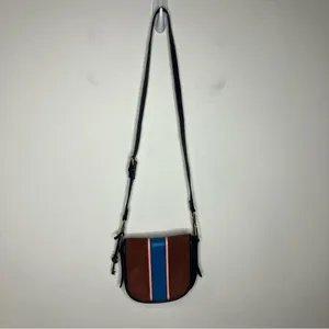 Fossil Rumi blue Cabernet striped suede leather flap crossbody‎ bag small thumbnail 3