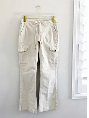 American Eagle AE Stretch Classic Bootcut Cargo Pants Cream Ivory Utility Gorp thumbnail 2