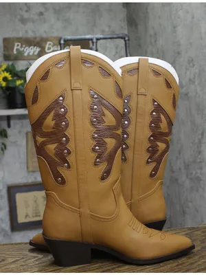 NWT Madden Girl Faux Leather Stud Pointed Toe Western Boots Natural Brown 8M thumbnail 16