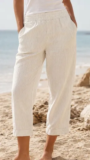Old Navy Linen Pinstripe Straight Leg Pull On Pants Summer Breathable Size M thumbnail 1