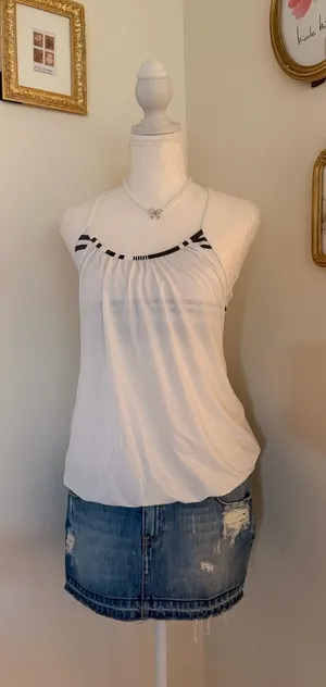 lululemon athletica White Sleeveless Pleated Cami with Black Trim thumbnail 1