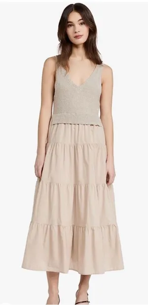 Versona Cream Tiered Midi Skirt Size S 100% Cottow thumbnail 1