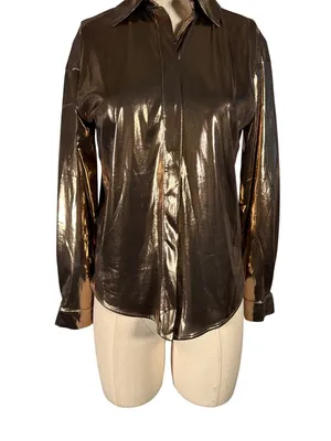NEW Anthropologie Shine Metallic Copper Long Sleeve Button Up Shirt Size Small thumbnail 5