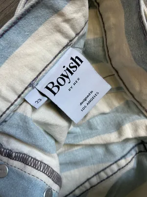 Boyish Light Blue & White High-Waist Wide-Leg Striped Jeans thumbnail 2