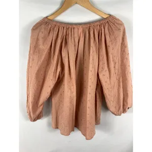 Joie Eyelet Textured V Neck Blouse Soft Pink Size Large thumbnail 5