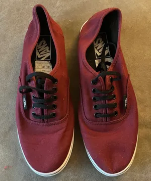 Vans maroon canvas low top sneakers with black lace thumbnail 1