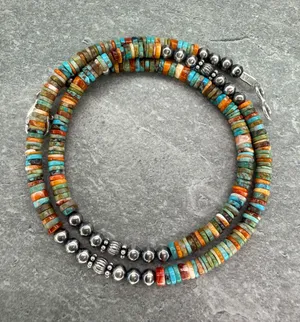 18” Navajo Style Sterling Silver Pearls Necklace thumbnail 2