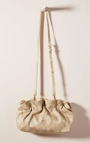 Anthropologie • Jory Clutch purse crossbody bag ruffle python snakeskin beige thumbnail 1