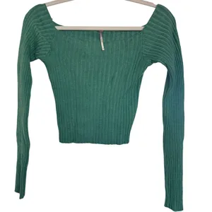 Free People Madeline Green Ribbed Long Sleeve Off The Shoulder Sweater Size S thumbnail 3