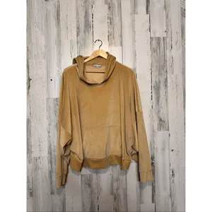 American Eagle Velour Hoodie Womens XXL Camel Beige Oversized Pullover Sweatshir thumbnail 6