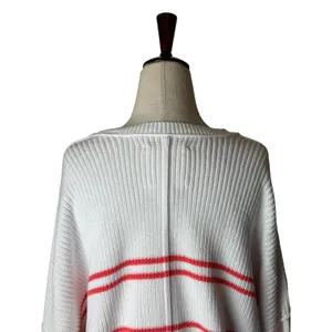 Aerie Beyond Cropped Sweater‎ Women Small White Pink Stripe Cotton Boxy Slouchy thumbnail 6