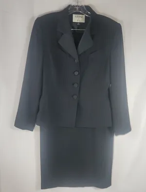 Vintage Kasper ASL Black 2-Piece Blazer & Pencil Skirt Suit Set Satin Collar 6 thumbnail 1