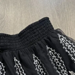 ZARA WOMAN NWOT Embroidered Tulle Skirt black with cream stitching Sz S Pull on thumbnail 5