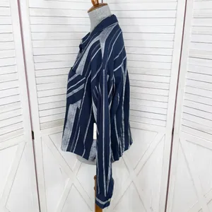 Sandy & Sid Striped Long Sleeve Button‎ Up Crop Shirt Blue White Large thumbnail 2