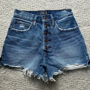 Abercrombie & Fitch button fly, distressed, jean Shorts women size 24/00 thumbnail 1