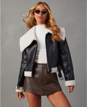 Vici Black Leather Sherpa Jacket  thumbnail 5